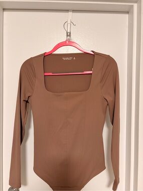 Abercrombie & Fitch Chocolate Brown Square Neck Long-Sleeve Bodysuit